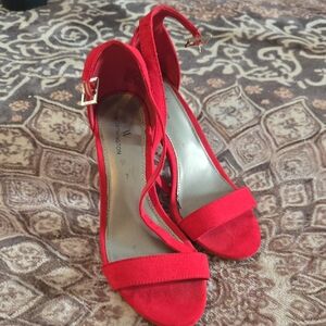 Worthington Red Suede Ankle Strap Heels